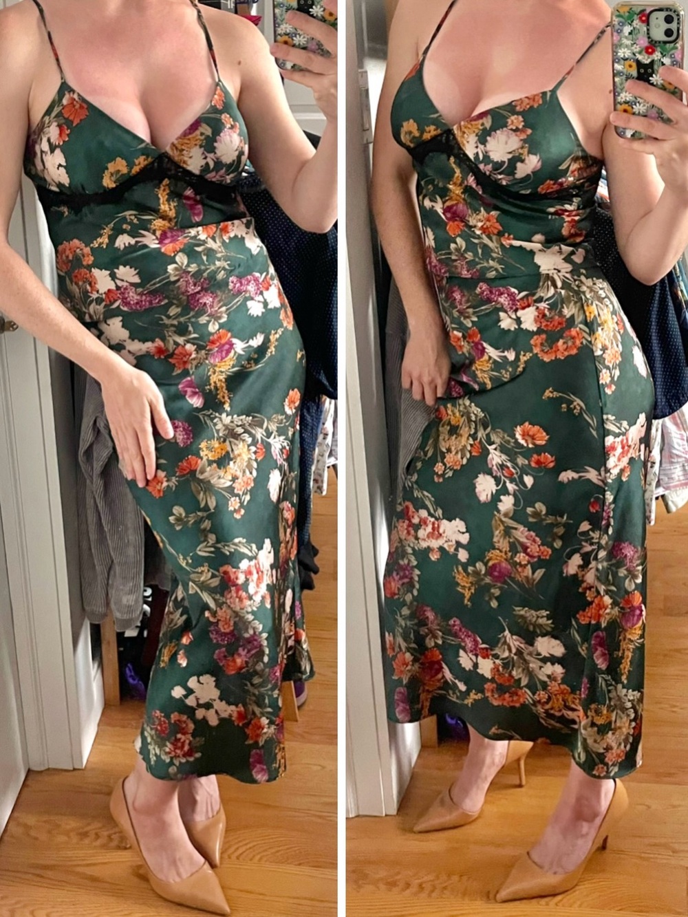 Good Luck Gem Satin Co-Ord Floral Print Set Cami Top & Skirt Anthropologie